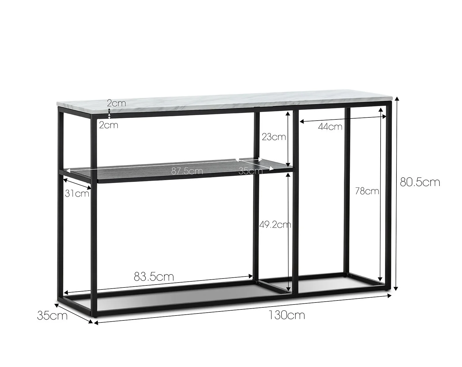 Brink 1.3m White Marble Console Table - Black - Image 10