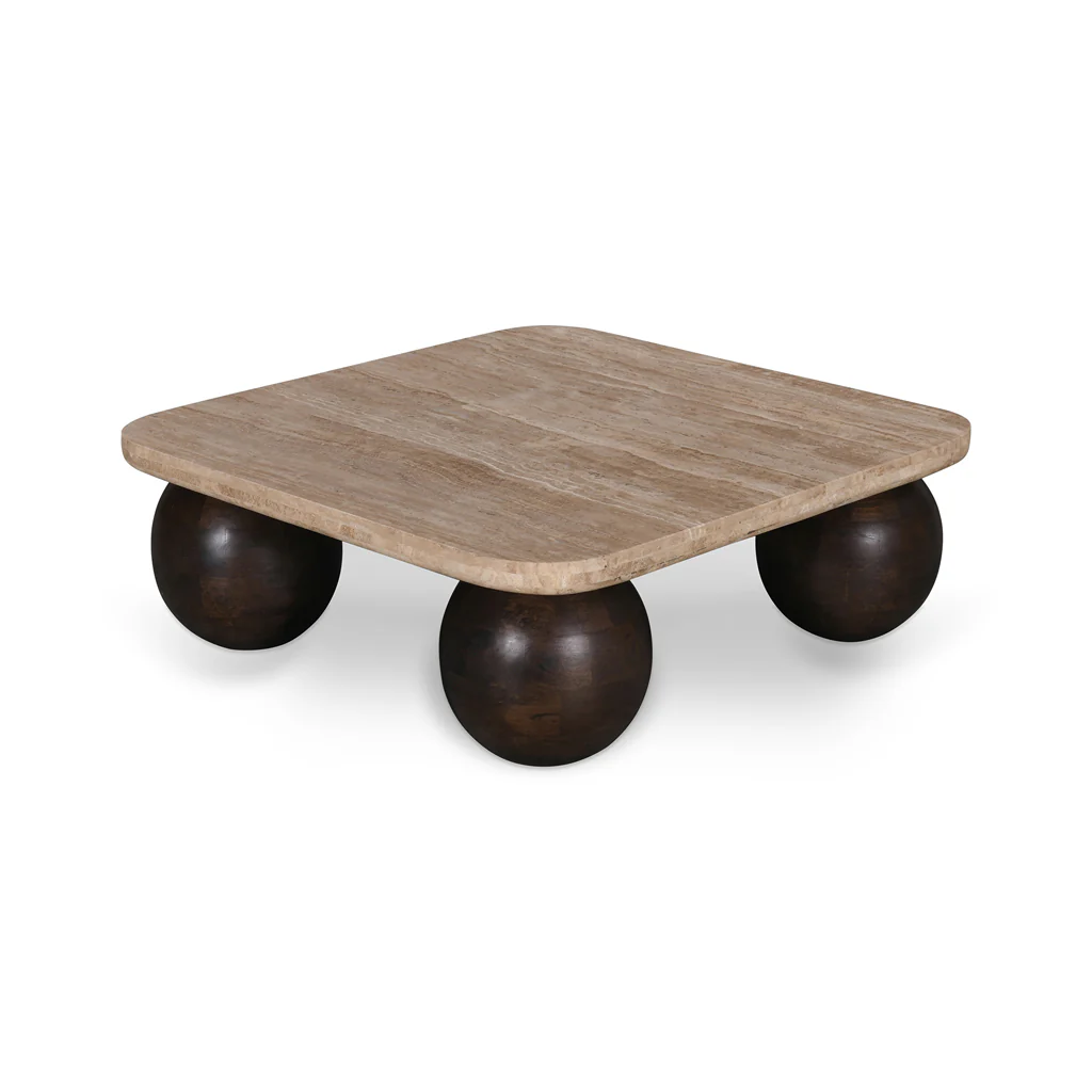 Omran 90cm Travertine Top Coffee Table - Walnut - Image 3