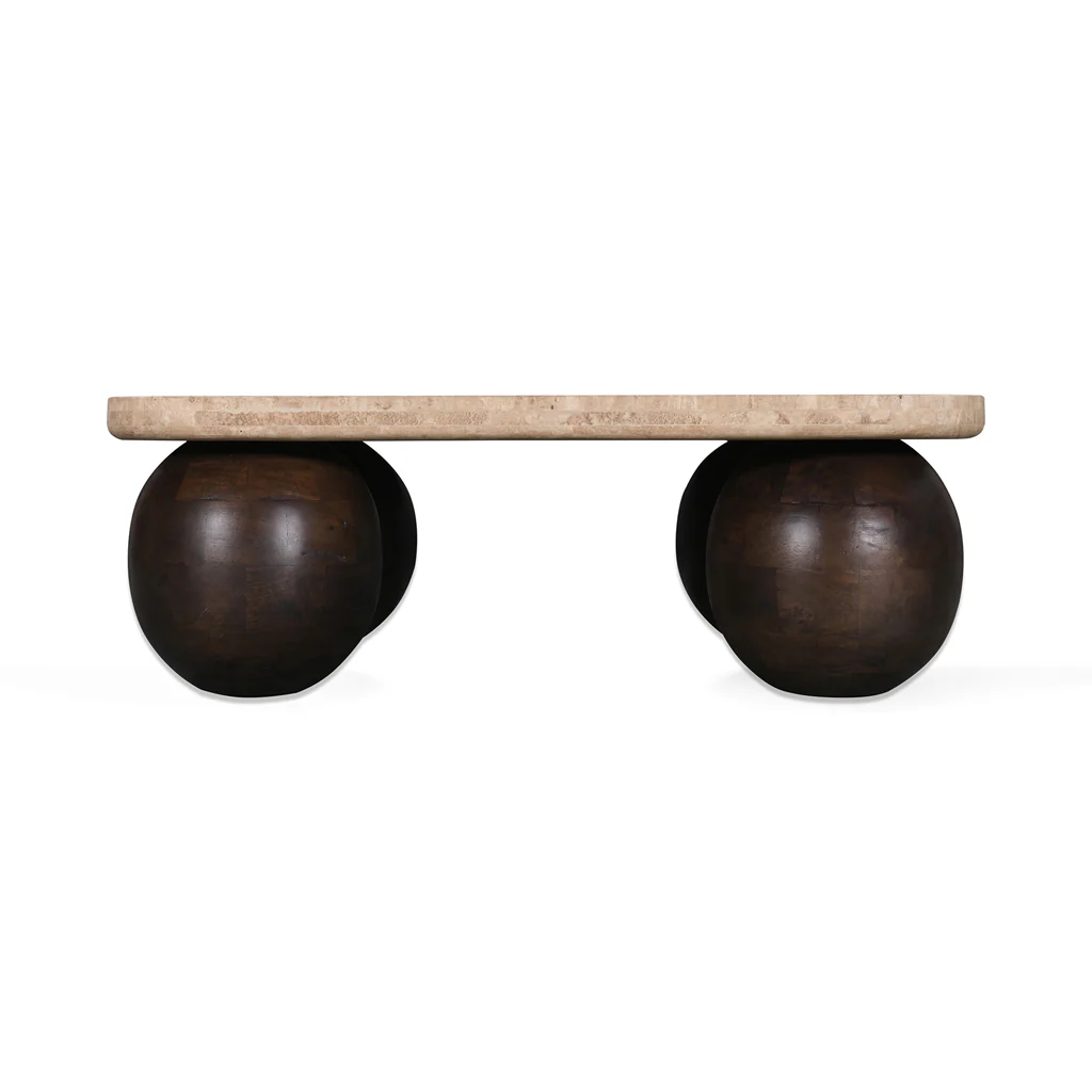 Omran 90cm Travertine Top Coffee Table - Walnut - Image 4