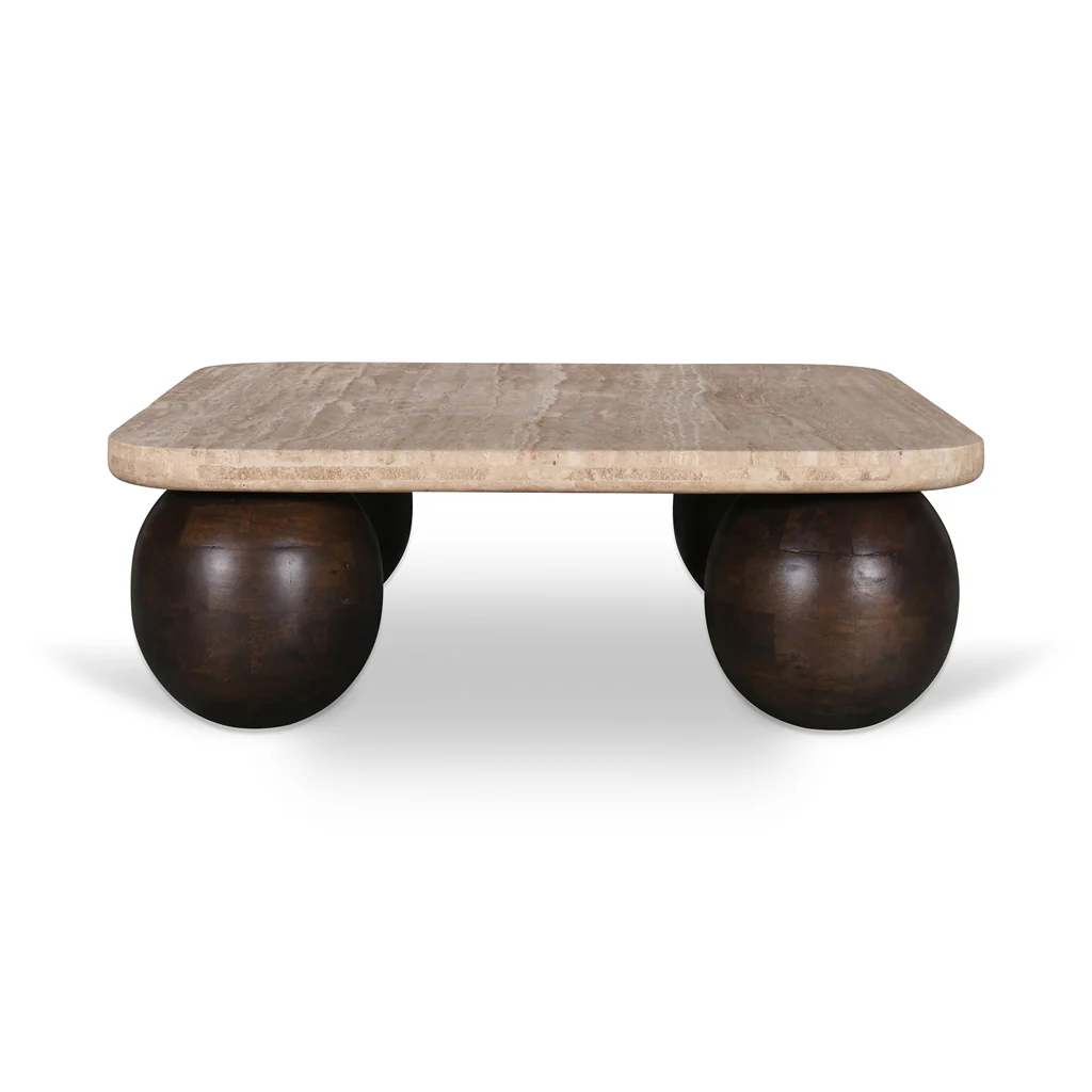 Omran 90cm Travertine Top Coffee Table - Walnut - Image 5