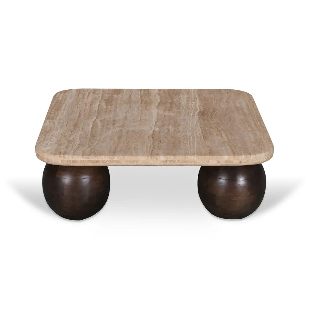 Omran 90cm Travertine Top Coffee Table - Walnut - Image 6