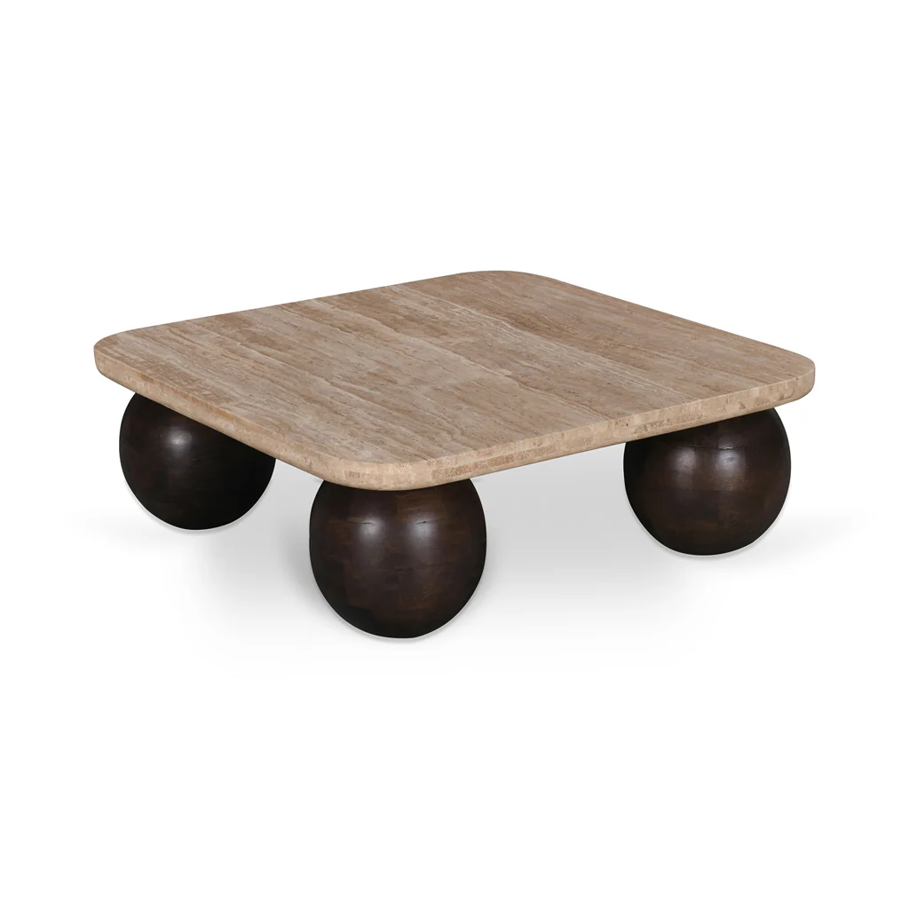 Omran 90cm Travertine Top Coffee Table - Walnut - Image 7