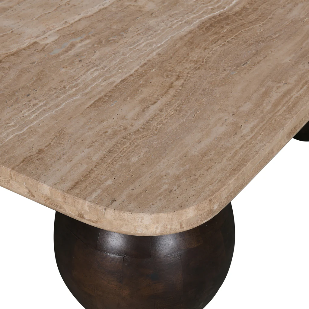 Omran 90cm Travertine Top Coffee Table - Walnut - Image 8