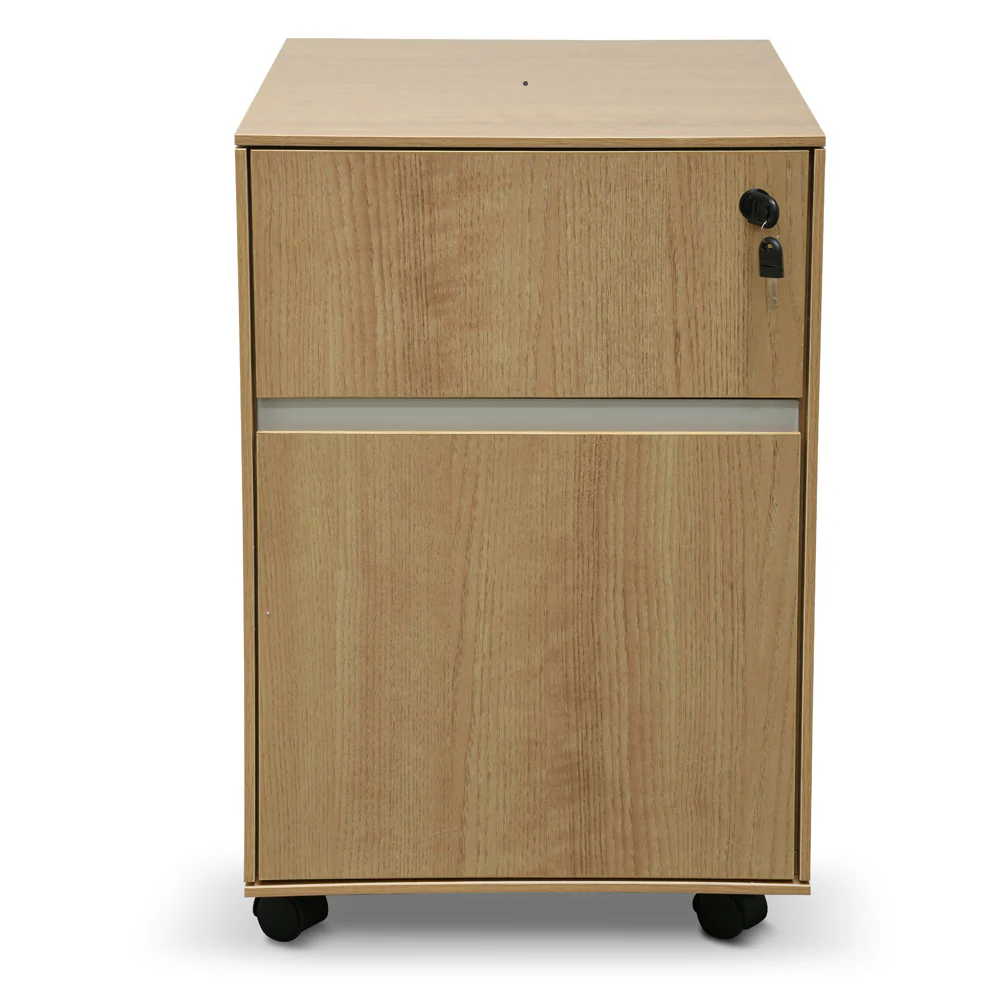 Excel 2 Drawer Wooden Mobile Pedestal - Natural - Image 4