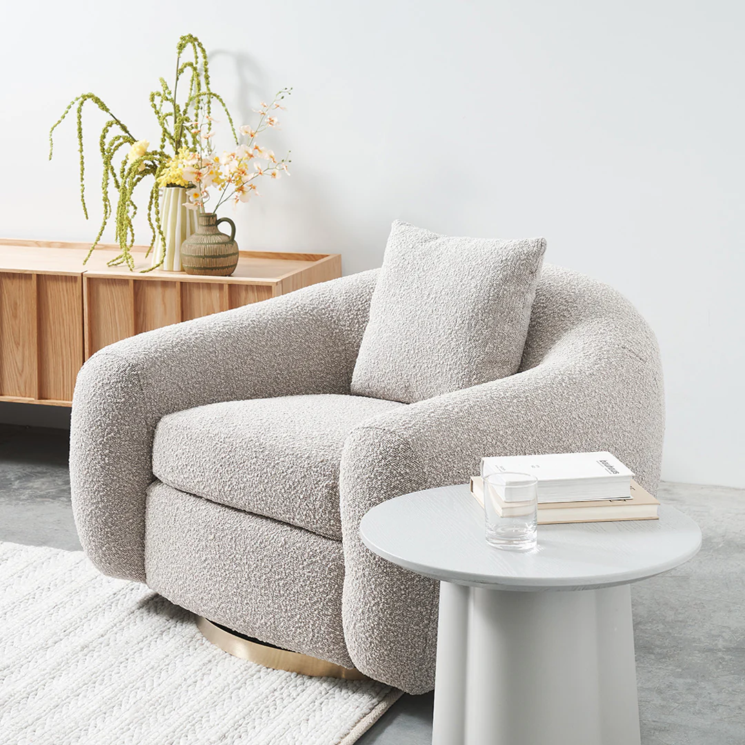 Howard Swivel Armchair - Ash Grey Boucle - Image 4