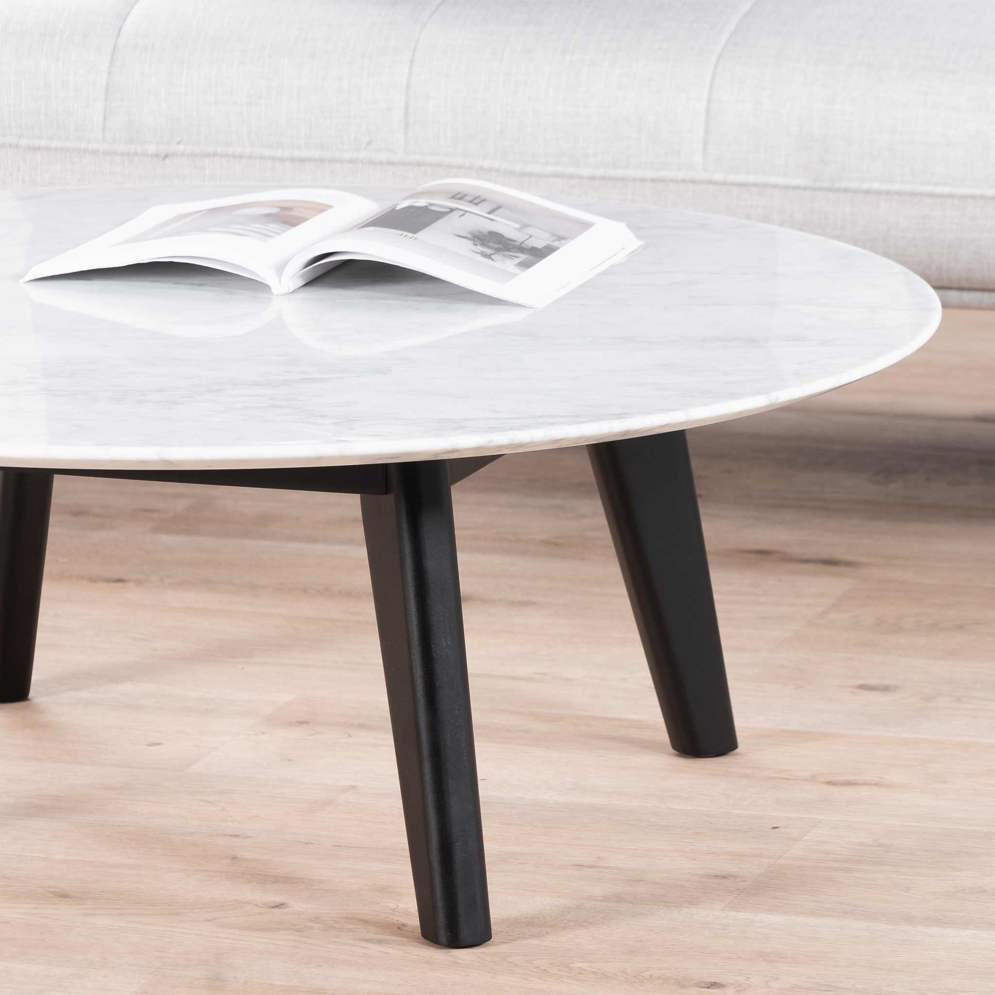 Hunter 100cm Round Marble Coffee Table with Black Legs - Image 3