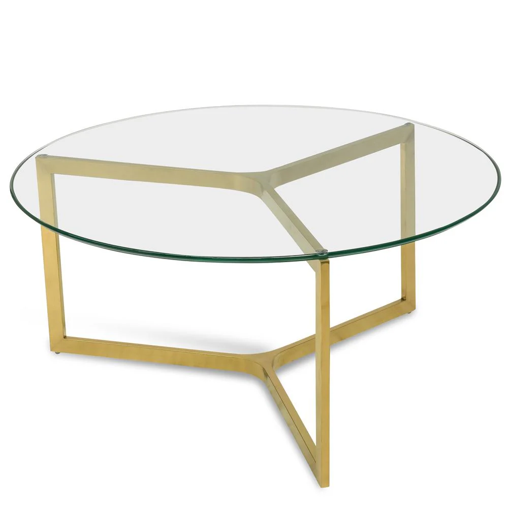 Janet 85cm Glass Round Coffee Table - Gold Base - Image 3