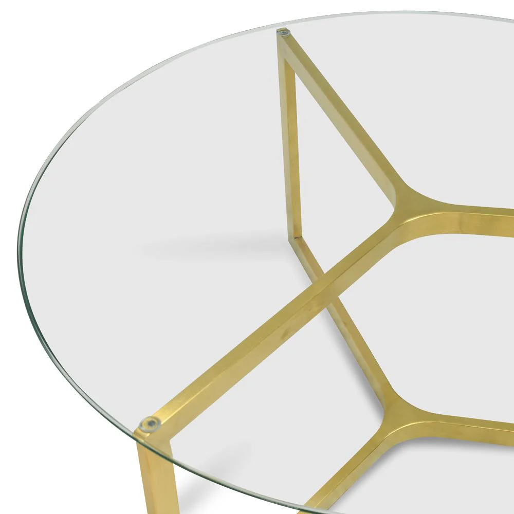 Janet 85cm Glass Round Coffee Table - Gold Base - Image 4
