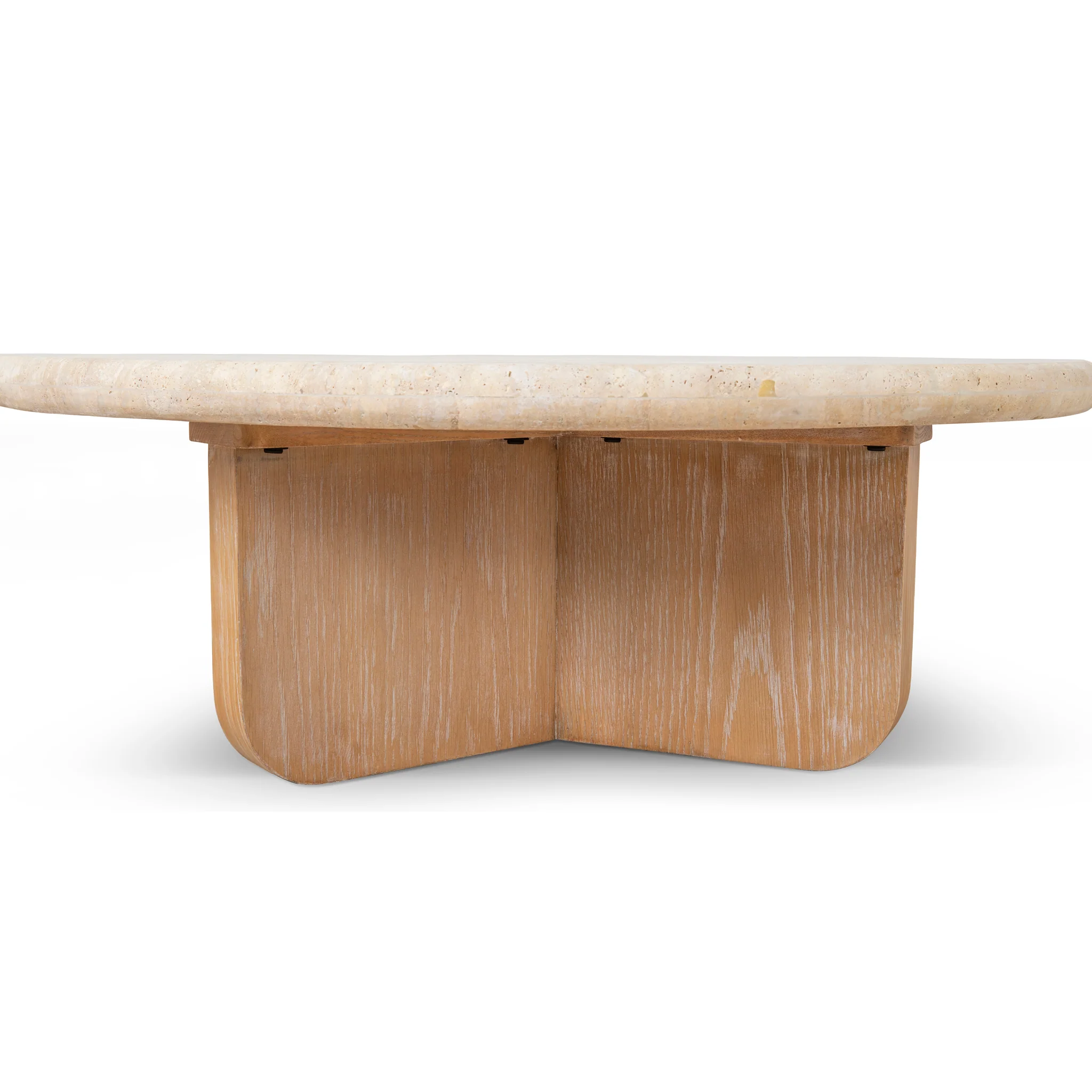 Kalin 90cm Round Travertine Coffee Table - Natural - Image 5