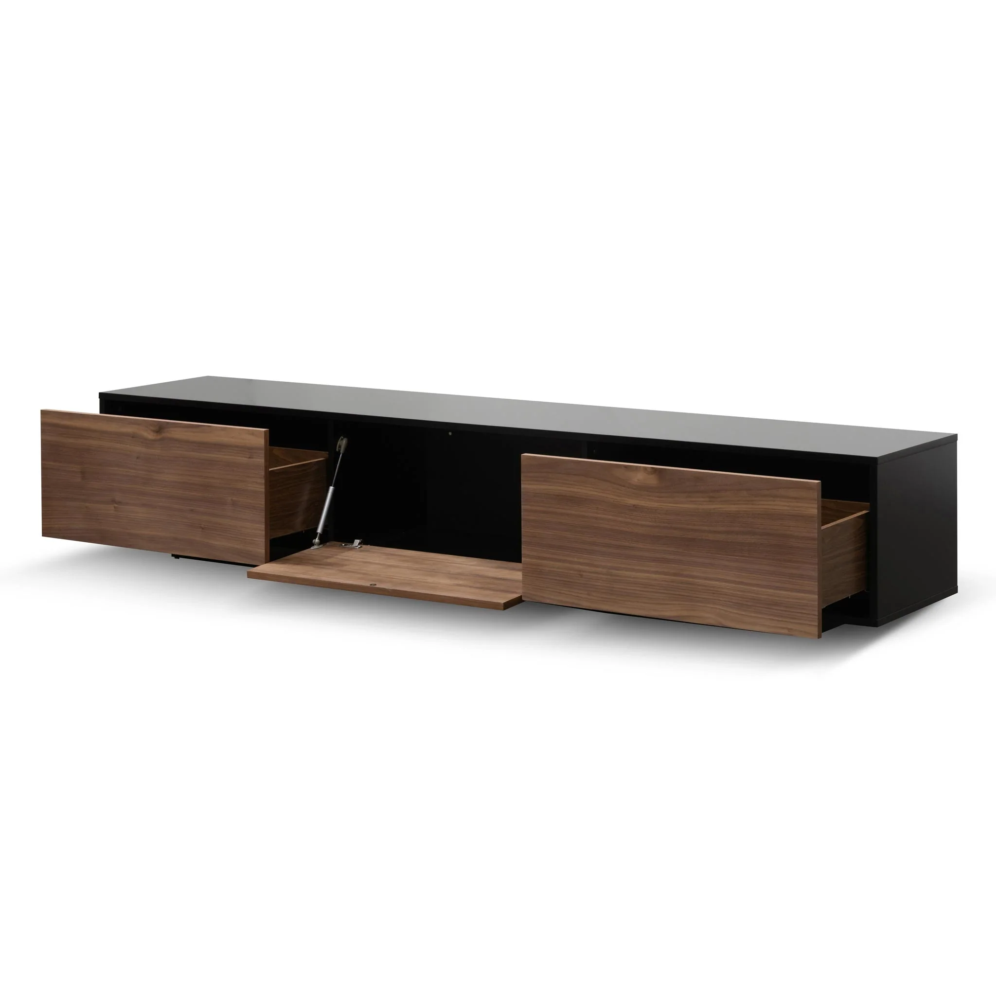 Letty 2.3m Wooden Entertainment Unit - Black with Walnut Drawers - Image 4