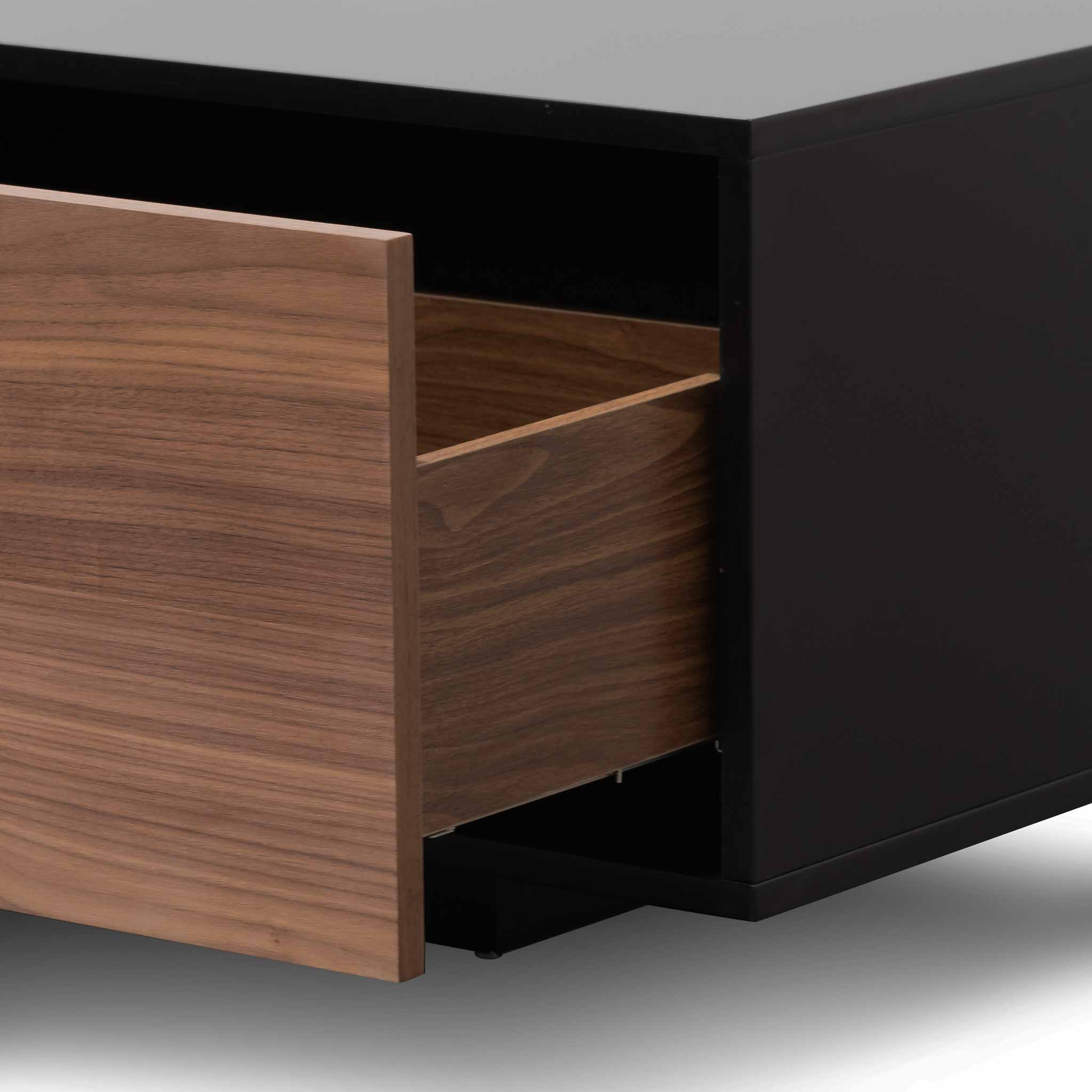 Letty 2.3m Wooden Entertainment Unit - Black with Walnut Drawers - Image 6