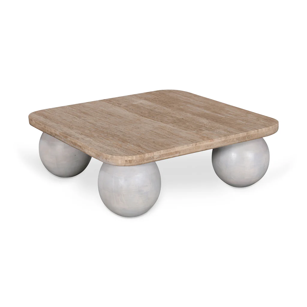Omran 90cm Travertine Top Coffee Table - White - Image 3