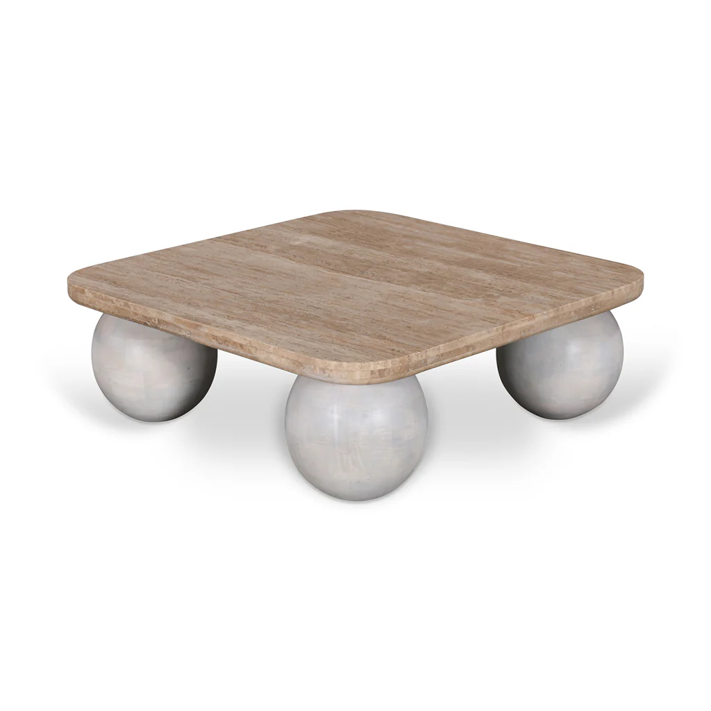 Omran 90cm Travertine Top Coffee Table - White - Image 4