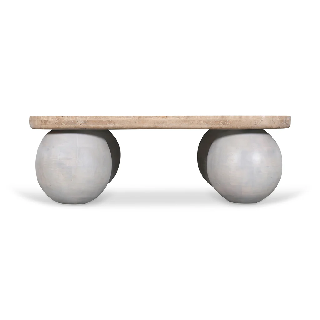 Omran 90cm Travertine Top Coffee Table - White - Image 5