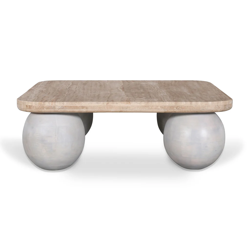 Omran 90cm Travertine Top Coffee Table - White - Image 6