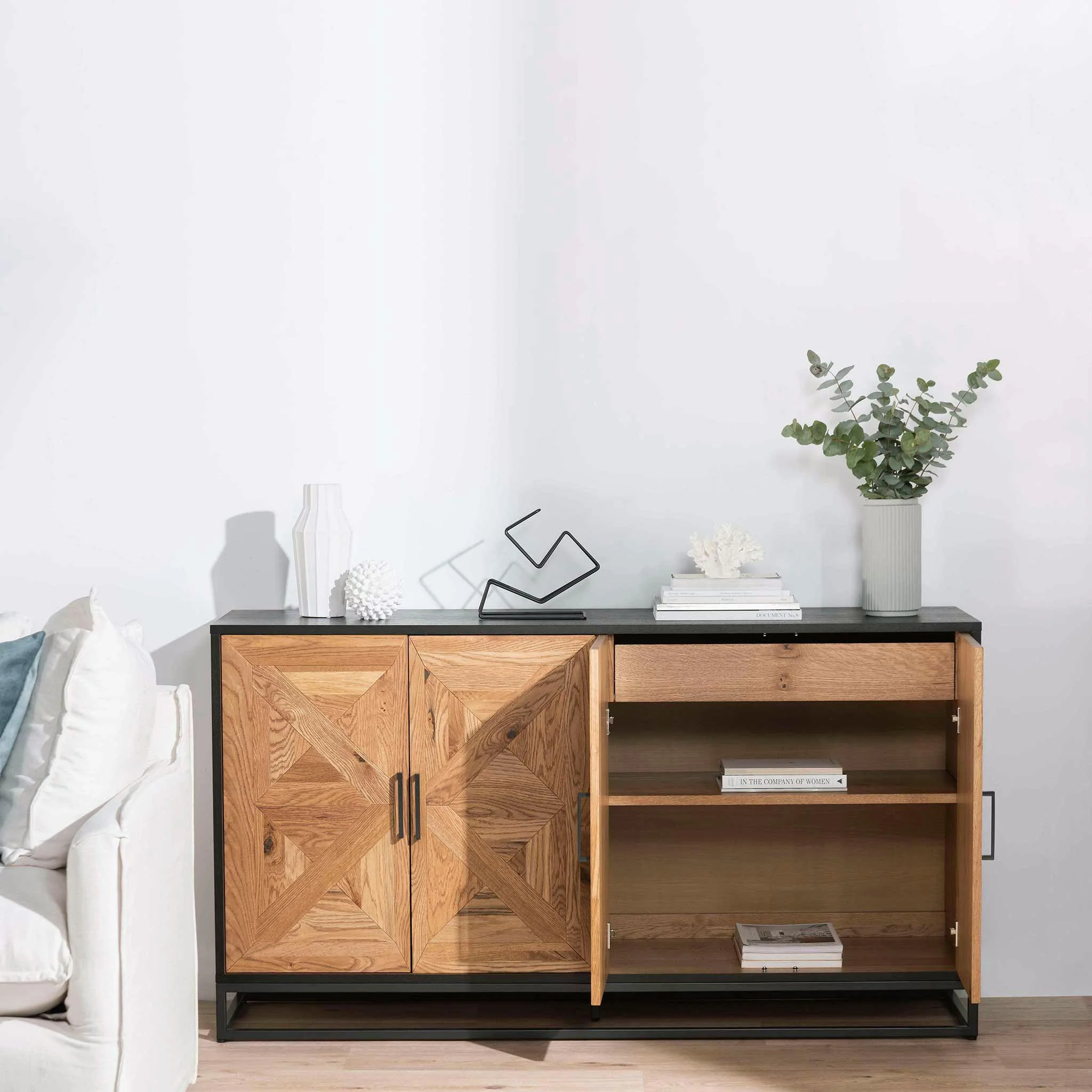 Percy 160cm Wide Sideboard - European Knotty Oak and Peppercorn - Image 4