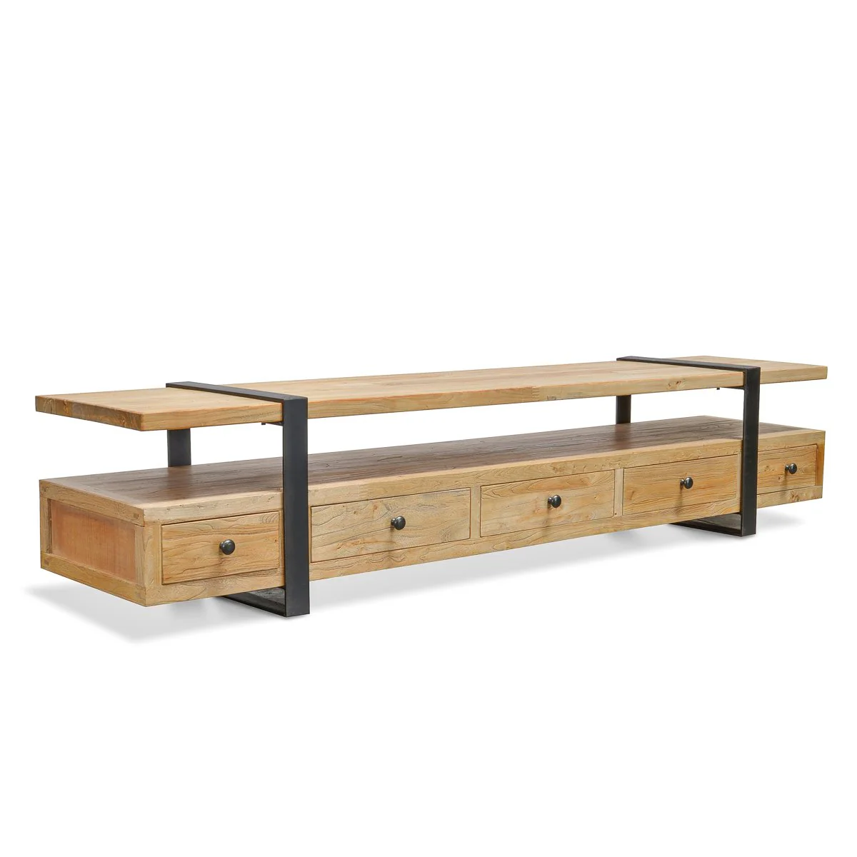 Phoenix Reclaimed Lowline 2.2m Wooden TV Entertainment Unit - Image 3