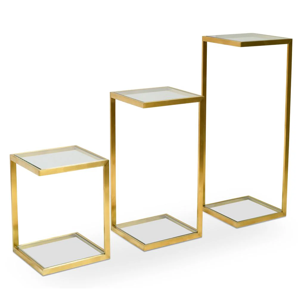 Set of 3 Luke Glass Side Table - Gold Base - Last One - Image 4