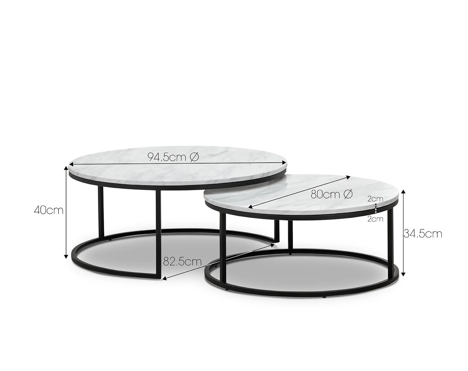 Tundra Round Nest White Marble Coffee Table - Black - Image 11
