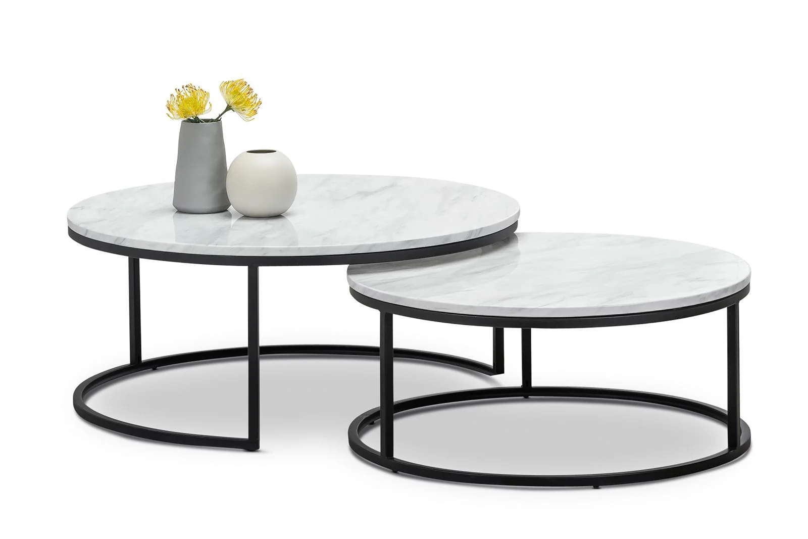 Tundra Round Nest White Marble Coffee Table - Black - Image 3