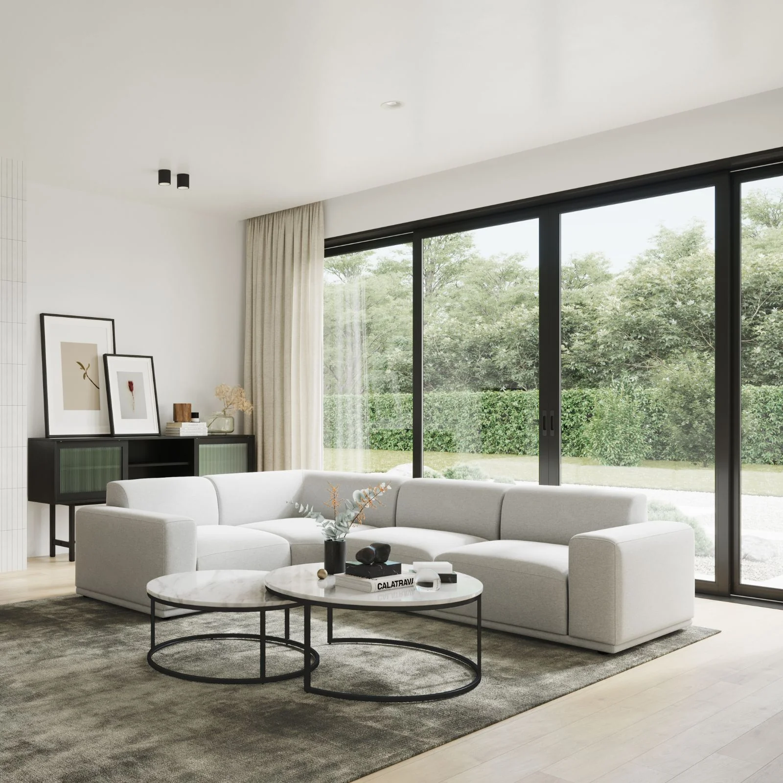 Tundra Round Nest White Marble Coffee Table - Black - Image 4