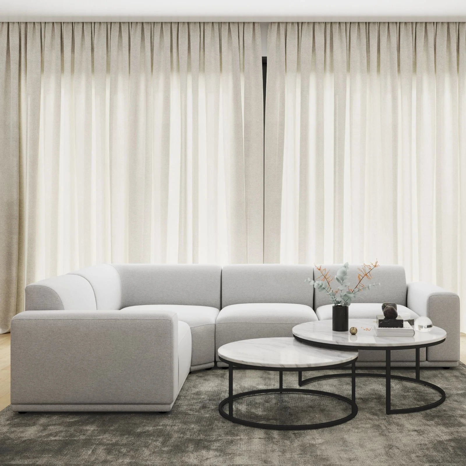 Tundra Round Nest White Marble Coffee Table - Black - Image 6