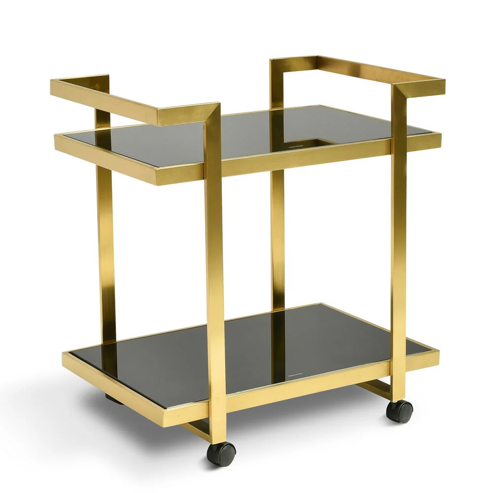 Walter Bar Cart - Tempered Glass - Gold Base - Image 3